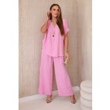 Kesi Set with necklace blouse + trousers light pink Cijene