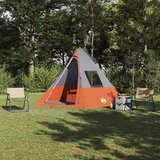 vidaXL Šotor Siva in oranžna in črna 383 x 338 x 217 cm Poliester Cene
