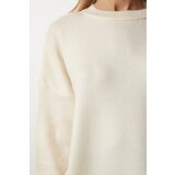  Women's Cream Crew Neck Oversized Knitwear Sweater | Shoptok.si