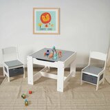 Kinder Home dvostrani dečiji drveni sto sa 2 stolice belo-sivi Cene