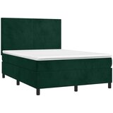 Krevet box spring s madracem LED tamnozeleni 140x200 cm baršun | shoptok.hr