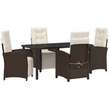 vidaXL 5-dijelni set za blagovanje s jastucima, smeđi poly rattan, vrtni stol crni 160x80x73 cm od kaljenog stakla Cijene