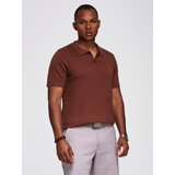 Ombre Men's buttonless polo shirt with classic weave - dark brown | shoptok.hr