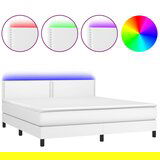 Maison Chic Box spring postelja - Vzmetna postelja z vzmetnico LED bela 180x200cm umetno usnje SL15429, (21905325) | Shoptok.si