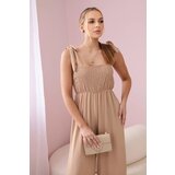 Kesi Strappy jumpsuit with ruffle top Camel Cene