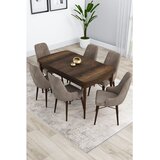 Hanah home trpezarijski set Kar, sto na razvlačenje i 6 stolica, ploča u dekoru drveta Baroque, kapućino tkanina Babyface | Eponuda.com