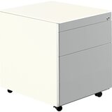 mauser Predalnik s kolesi, V x G 570 x 600 mm, 1 predal za material, 1 predal za obešalne mape, čista bela / aluminijasto siva / bela | Shoptok.si