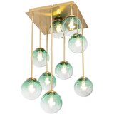 QAZQA Art Deco stropna svetilka zlata z zelenim steklom 9 luči - Atene | Shoptok.si
