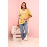 Kesi Włoski Women's cotton shirt with floral pattern and rolled up sleeves kiwi | shoptok.hr