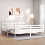  The Living Store Posteljni okvir z vzglavjem bel 200x200 cm trden les - Posteljni Okvir, (21496826) Cene
