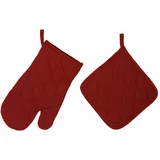Unimasa Komplet škrlatno rdečih kuhinjskih rokavic in prijemalk