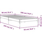  Okvir kreveta boja hrasta 90 x 190 cm konstruirano drvo i metal | shoptok.hr