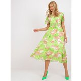 Fashion Hunters Beige and green midi dress with colorful patterns Cene
