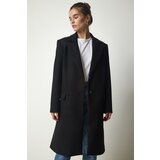  Women's Black Double Breasted Collar Buttoned Cachet Coat Cene