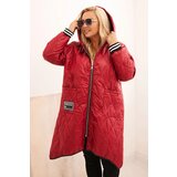 Kesi Włoski Women's Plus Size quilted jacket with a hood and sporty cuffs red | Shoptok.si