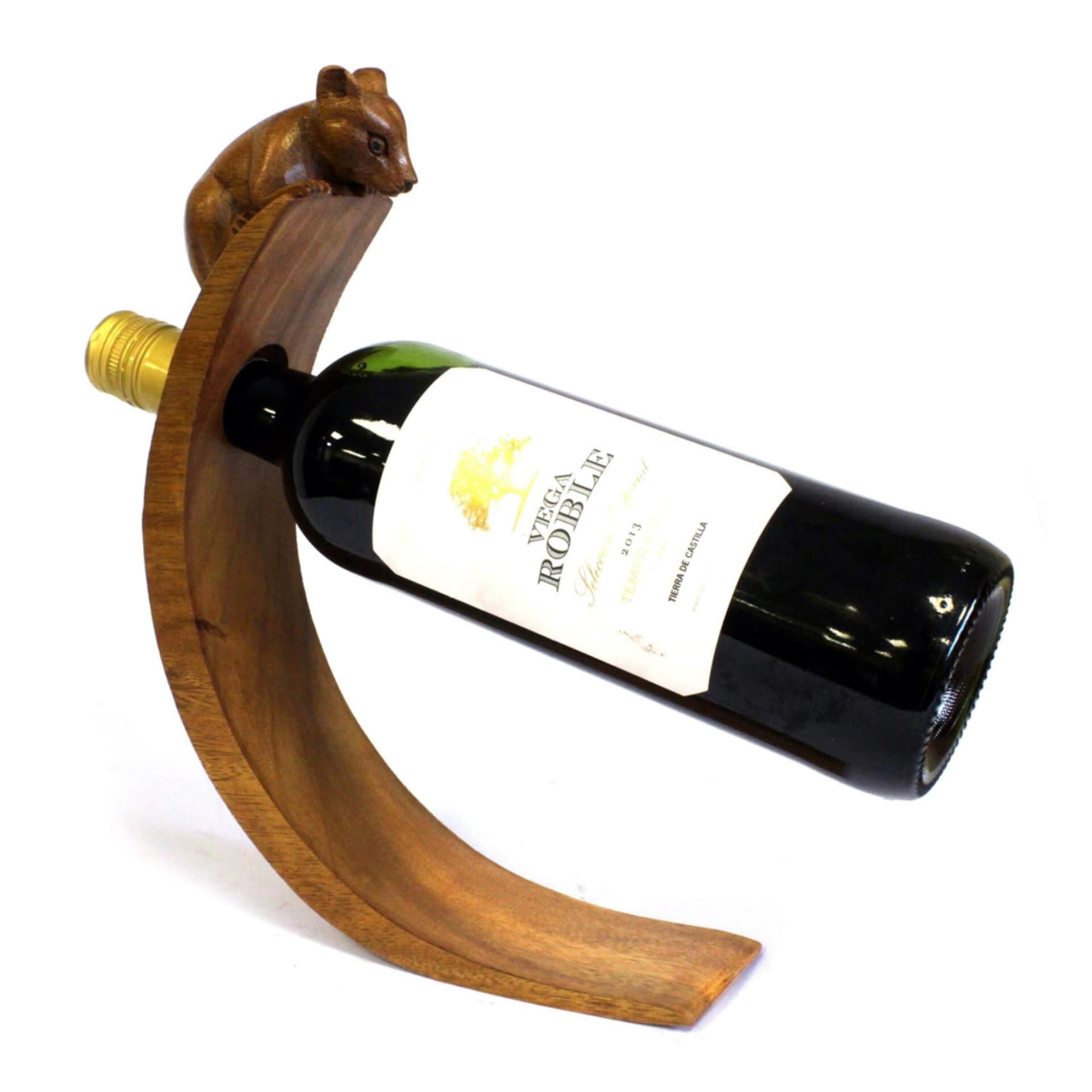 Leseno stojalo za vino – Miška - Carved from one piece of Suar Wood - Home warming - Za 40 let