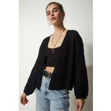 Happiness İstanbul Women's Black Textured Knitwear Cardigan with openwork Cene