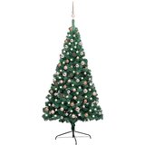 vidaXL polovična novoletna jelka z led lučkami in bučkami zelena 180cm, (20670981) | Shoptok.si