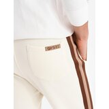 Ombre Men's sweatpants with piping and ribbing on the legs - cream | ePonuda.com