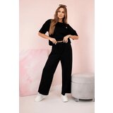 Kesi Włoski Buttery fabric set blouse with a flower + pants black Cijene