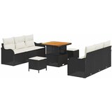 9-dijelni Set Vrtnih Sofi s Jastucima Crna Poli Ratan Akacija 2-sjedalna Vrtna Sofa s Jastucima Crna Poli Ratan 3-dijelni Set | shoptok.hr