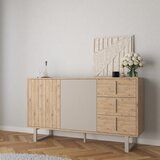 Marckeric Siva/v naravni barvi nizka komoda v hrastovem dekorju 140x80 cm Millay – | Shoptok.si