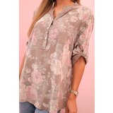 Kesi Włoski Women's cotton shirt with floral pattern and rolled-up sleeves fango | Shoptok.si