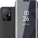 Cadorabo Ohišje združljivo z Xiaomi 11T / 11T PRO in črni turmalin - Clear View Mirror zaščitni pokrov s funkcijo stojala 360-stopinjska zaščita, (20859889) | Shoptok.si