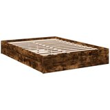  Posteljni okvir s predali dimljen hrast 135x190 cm inž. les | Shoptok.si