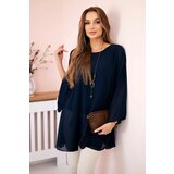 Kesi Włoski Oversized Women's Blouse Made of Viscose with a Necklace Navy Blue cene