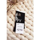 Aura.via Women's Cotton Socks with Writing and Bear Black | shoptok.hr