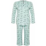 Trendyol Curve Mint Buttoned Floral Pattern Knitted Pajamas Set Cene