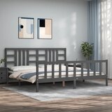 vidaXL Posteljni okvir z vzglavjem siv 200x200 cm trden les Cene