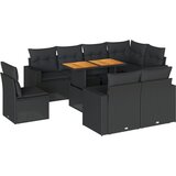 Maison Chic Seti vrtnega pohištva - Vrtna garnitura - Vrtni pohištvo set 9-delna z blazinami črn poli ratan, (21798058) | Shoptok.si