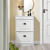 SoBuy vitrina za čevlje zložljiva vrata bel učinek staranega lesa 54x24x82cm, (5000009230) | Shoptok.si
