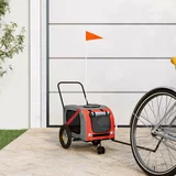 Prikolica za bicikl za pse narančasto-crna od tkanine i željeza
