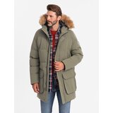 Ombre Men's long parka jacket with flared bottom - dark olive green | Eponuda.ba