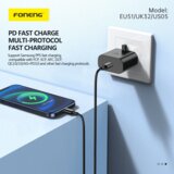 Foneng STENSKI POLNILEC GAN ADAPTER ZA TELEFON PAMETNI TELEFON USB-C PD 2, (5000337818) | Shoptok.si