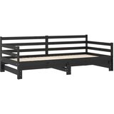  Izvlečna dnevna postelja črna trdna borovina 2x(90x200) cm, (20606174) | Shoptok.si