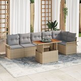 vidaXL 7-delni vrtni jedilni set z blazinami Bež Poli Rattan Acacia Cene