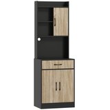 Nesta Kuhinjska omarica z delovno površino, predal, 3 odprte police, naravni les, črna, moderna komoda z odprtino za kable, (5000494052) | Shoptok.si