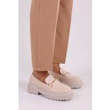 Shoeberry Women's Luis Beige Skin Daily Thick Sole Buckle Loafer Cene