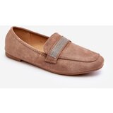 Kesi Women's loafers with rhinestones Light brown Ralrika Cene