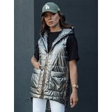 DStreet Women's quilted long vest with hood JESS dark gray | ePonuda.com
