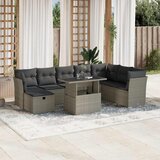 Maison Chic Seti vrtnega pohištva - Vrtna garnitura - Vrtni pohištvo set 9-delna z blazinami sv. siv poli ratan, (21798290) | Shoptok.si