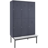 Wolf Polvisoka garderobna omara z ogrodjem s klopjo, 400 mm, 6 predelkov, polna stena, modro siva | Shoptok.si