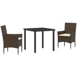 vidaXL 3-delen set vrtnarske jedilnice z blazinami Rjav poljski, Zunanja miza Črna 80x80x73 cm Temperirano steklo | Shoptok.si