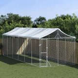 vidaXL Zunanja pasja ograda s streho srebrna 3x9x2,5 m pocinkano jeklo | Shoptok.si