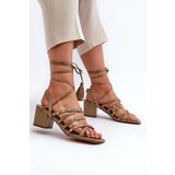 EVENTO Lace-Up Sandals With Low Heels Adorned with Studs Green Chrisele | shoptok.hr