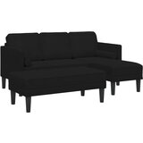 vidaXL Vrtni kauč s klupom i jastučićima L-oblik crni baršun, Kauč za 3 osobe s Chaise L-oblik crni 160 cm baršun, Klupa crna 113x57x39 cm baršun | shoptok.hr